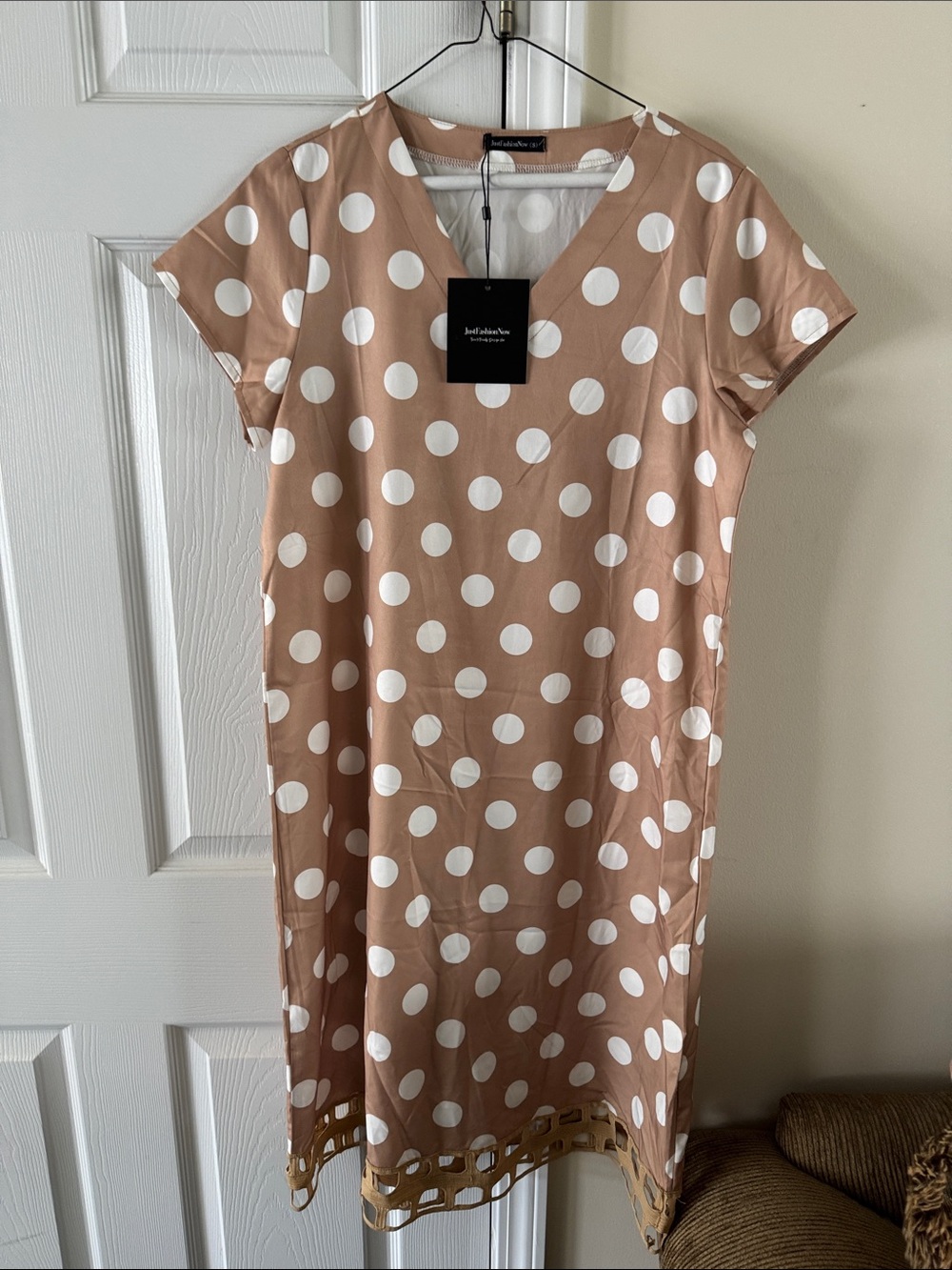 Bell Sleeve Polka Dot V-Neck Midi Dress by Karlie